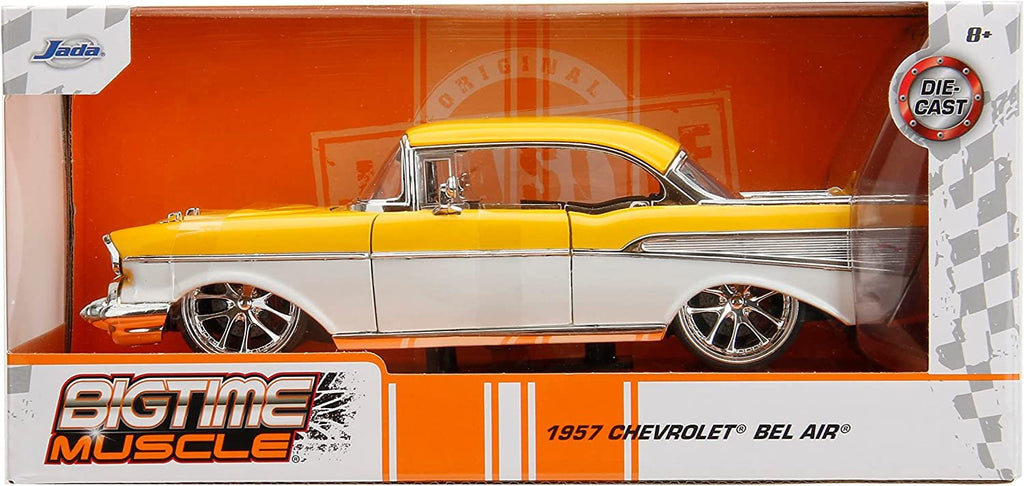 Big Time Muscle 1:24 1957 Chevy Bel-Air Die-cast Car Yellow, Toys for Kids and Adults
