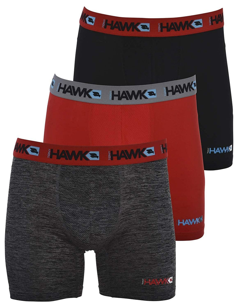 TONY HAWK Mens Performance Underwear - 3-Pack Stretch Performance Boxer Briefs Training Breathable Athletic Fit No Fly