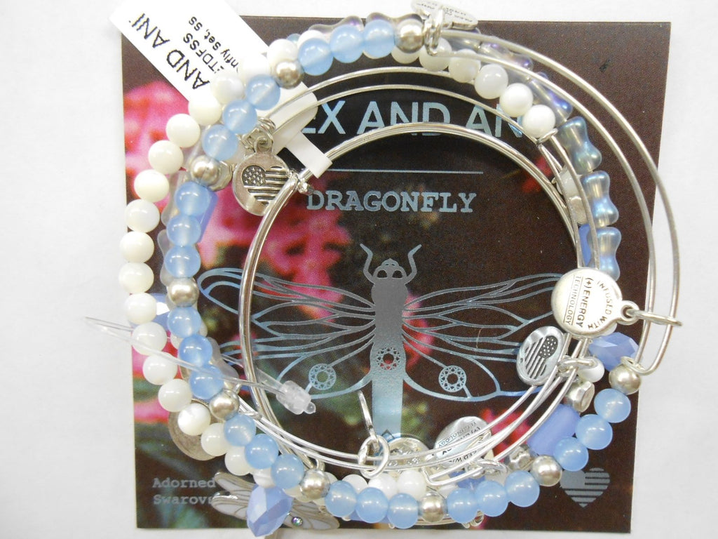 Alex and Ani Dragonfly Set of 5 Rafaelian Silver Bangle Bracelet