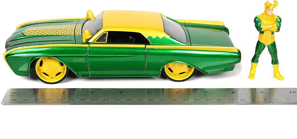 Jada Toys Marvel 1:24 1963 Ford Thunderbird Die-cast Car & 2.75'' Loki Figure, Toys for Kids and Adults