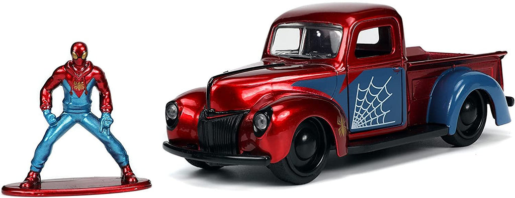 Jada Toys Marvel 1:32 1941 Ford Pickup Die-cast Car & 1.65" Proto-Suit Spider-Man Die-cast Figure, Toys for Kids Ages 8+
