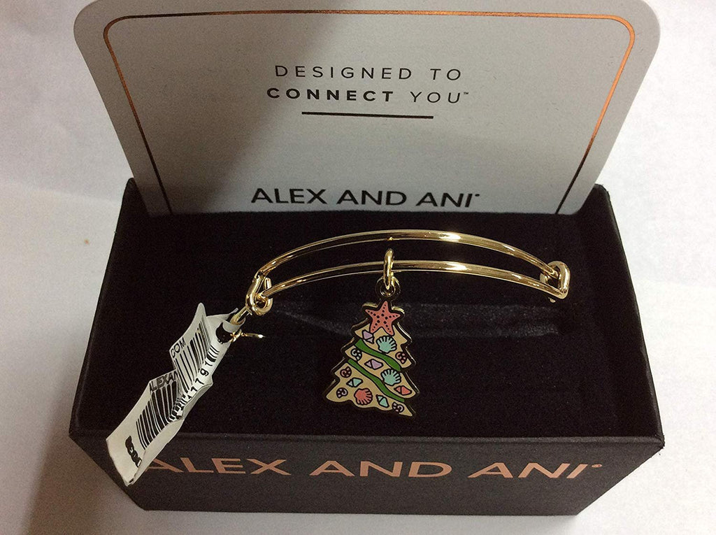 Alex and Ani Color Infusion, Seashell Christmas Tree Bangle Bracelet Shiny Gold One Size