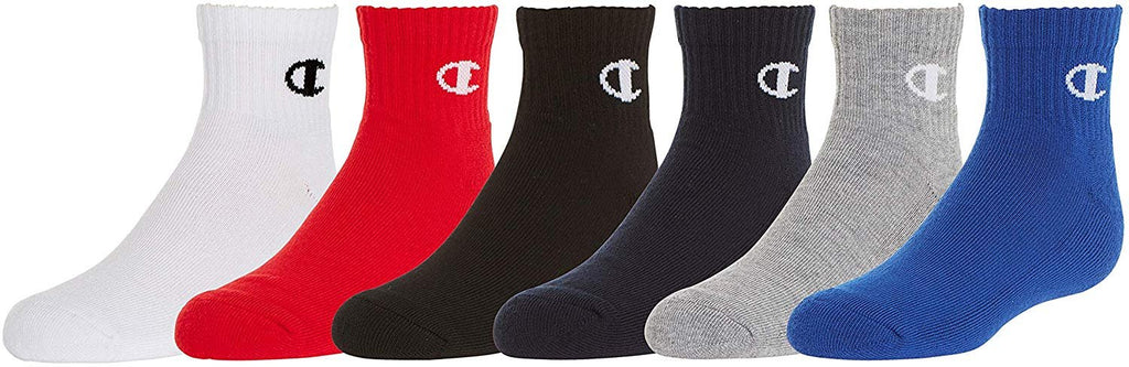 Champion Kids' Big 6-Pack Socks in Quarter or Low Cut, Surf Blue, 7-9