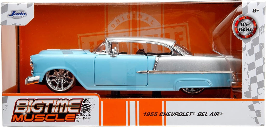 Big Time Muscle 1:24 1955 Chevrolet Bel-Air Die-Cast Car, Toys for Kids and Adults(Light Blue)