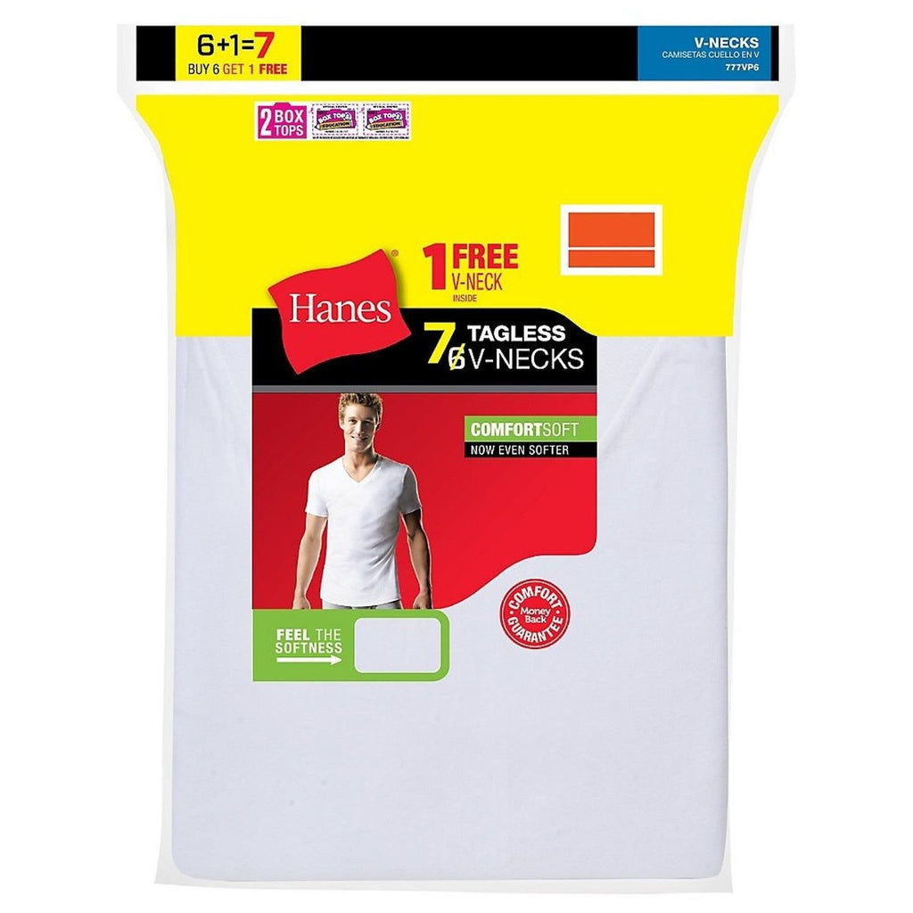 Hanes Mens White T-shirts TAGLESS ComfortSoft V-Neck Undershirt 7-Pack MEDIUM