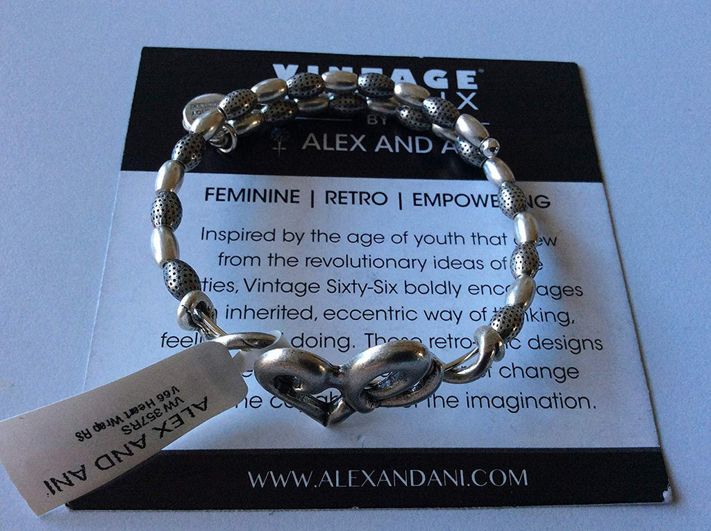 Alex and Ani V66 Heart Wrap Bangle Bracelet Rafaelian Silver New with Tag Box Card