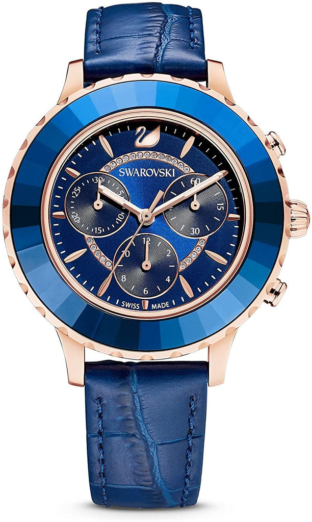 SWAROVSKI Women's Women's Octea Lux Chronograph Rose Gold Quartz with Leather Strap Crystal Watch Collection