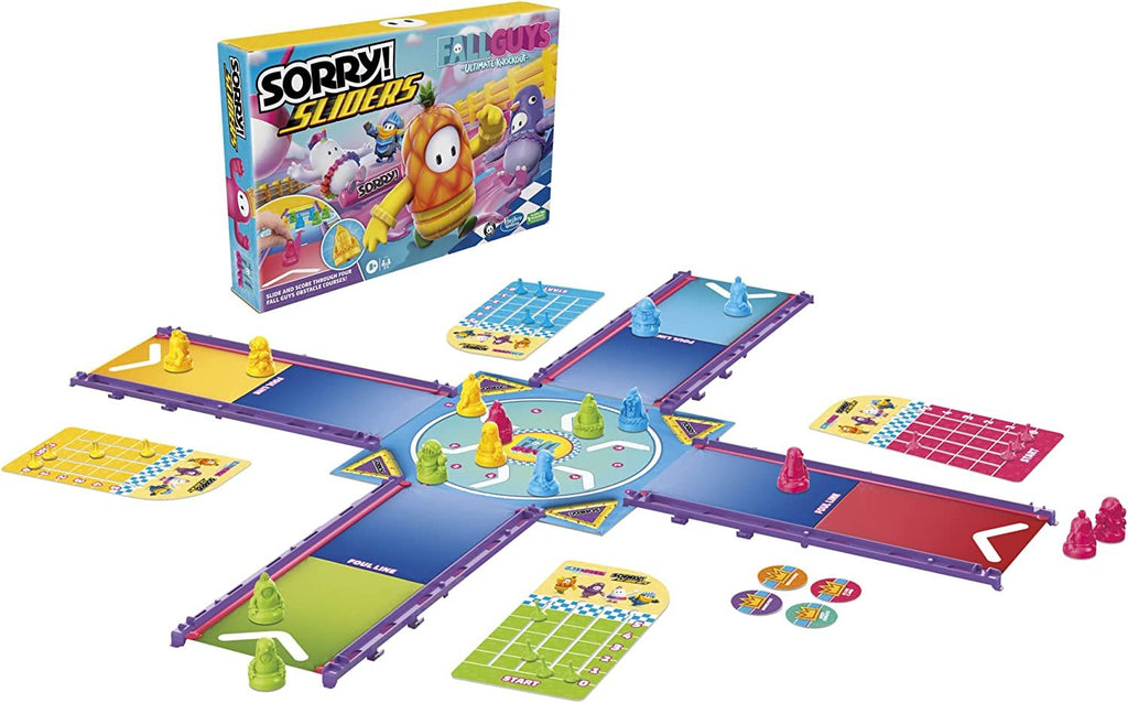 Sorry! Sliders Fall Guys Ultimate Knockout Board Game for Kids Ages 8 and Up, Exciting Twist on The Classic Hasbro Family Board Game